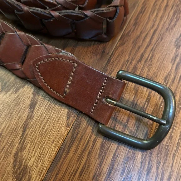 Vintage Brown Braided Woven Link Leather Full Grain Belt Argentina- 32 - Picture 2 of 6
